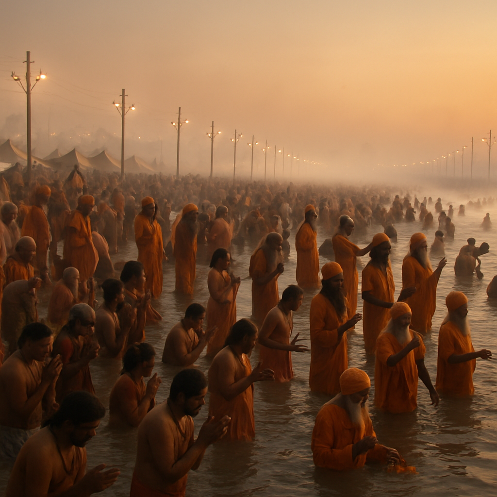 Kumbh Mela River Pilgrims At Sunrise paint by numbers