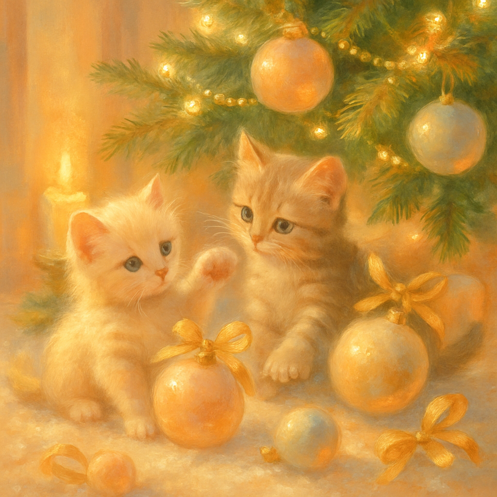 Playful Kittens With Holiday Ornaments paint by color