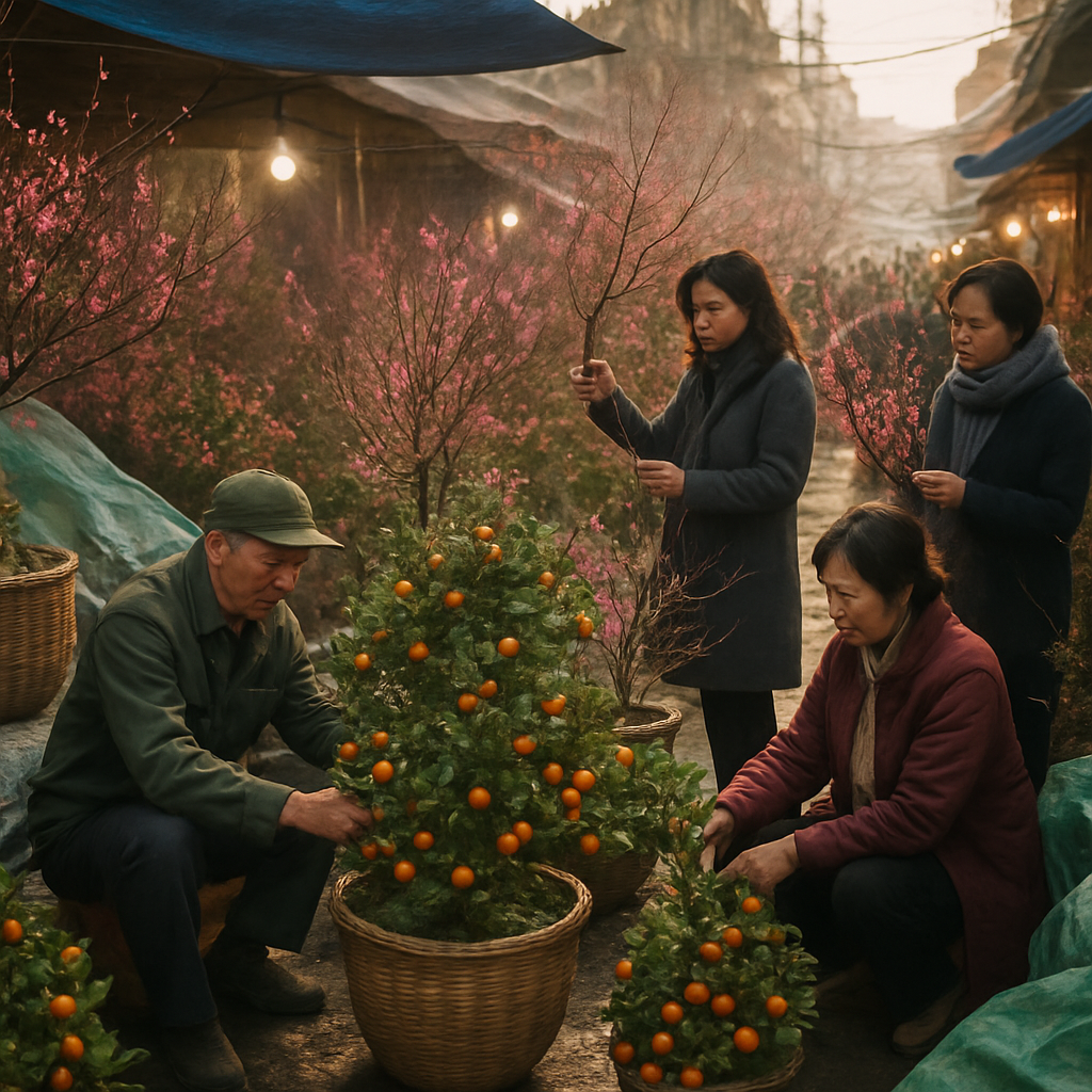 Tet Flower Market In Hanoi At Dawn DIY paint by numbers