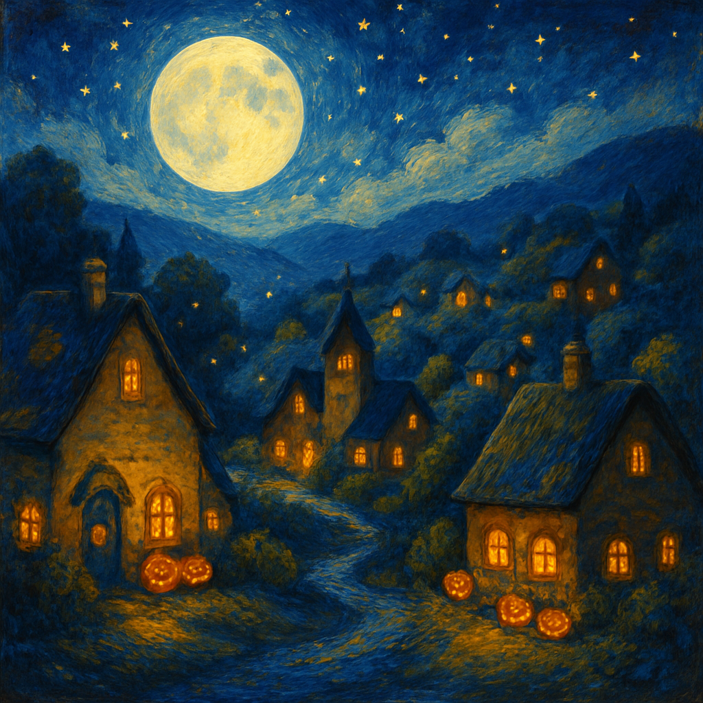 Enchanted Village Under Stars Paint by numbers art