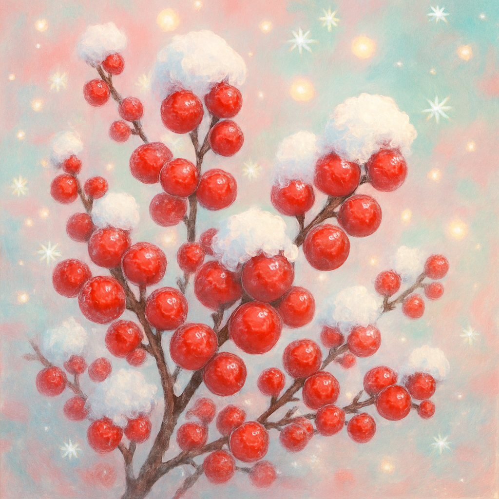 Winterberry Branches With Soft Snowfall Glow Numbered painting kits