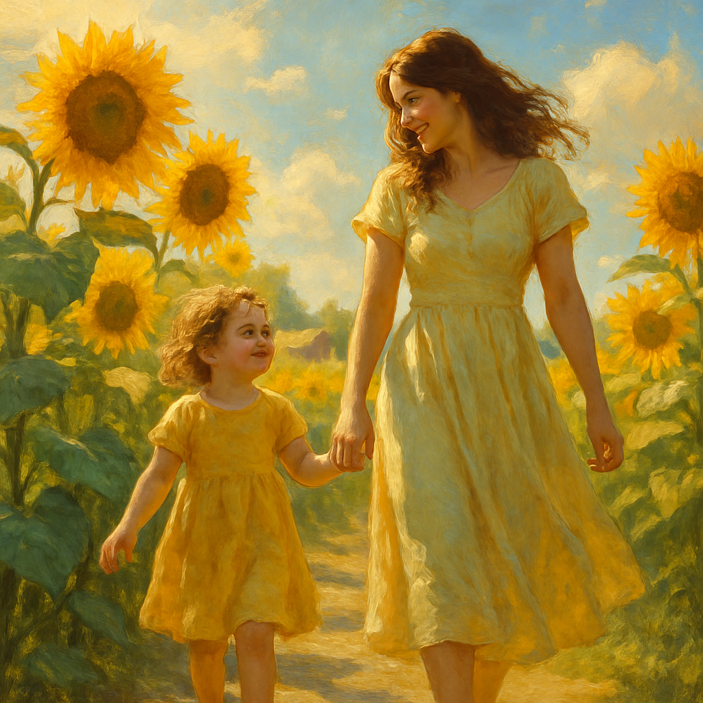 Sunflower Field Walk With Mom paint by numbers