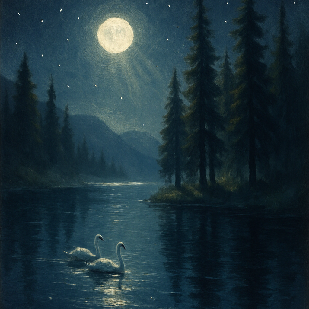 Moonlit Pines On Quiet Water Paint by numbers kits