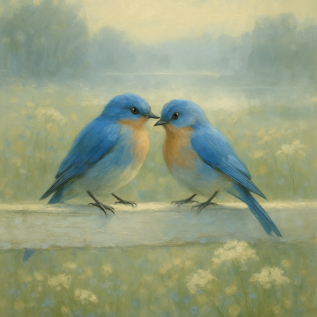 Bluebird Fence Morning Harmony Number painting