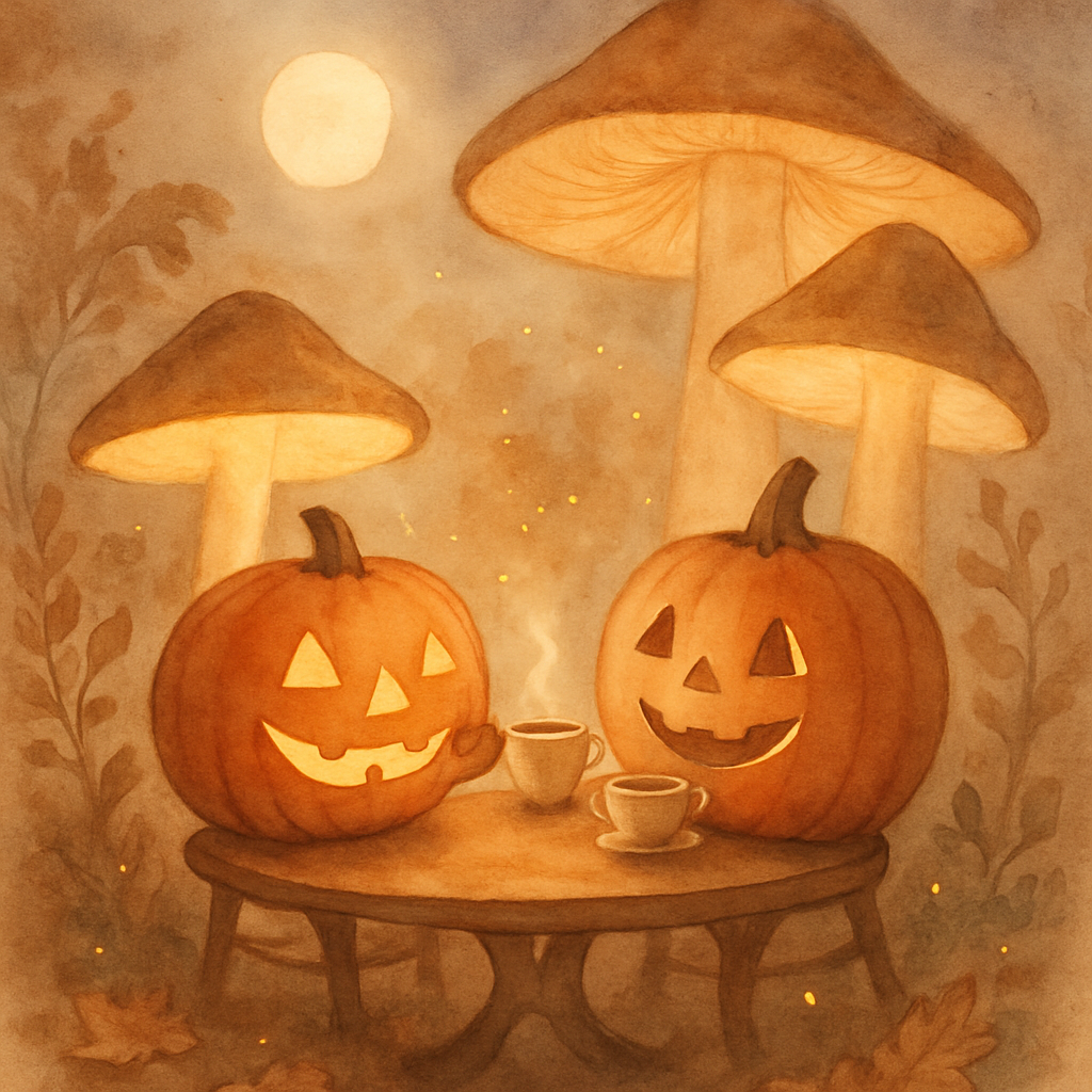 Pumpkin Tea Under Mushroom Lamps Numbered painting kits