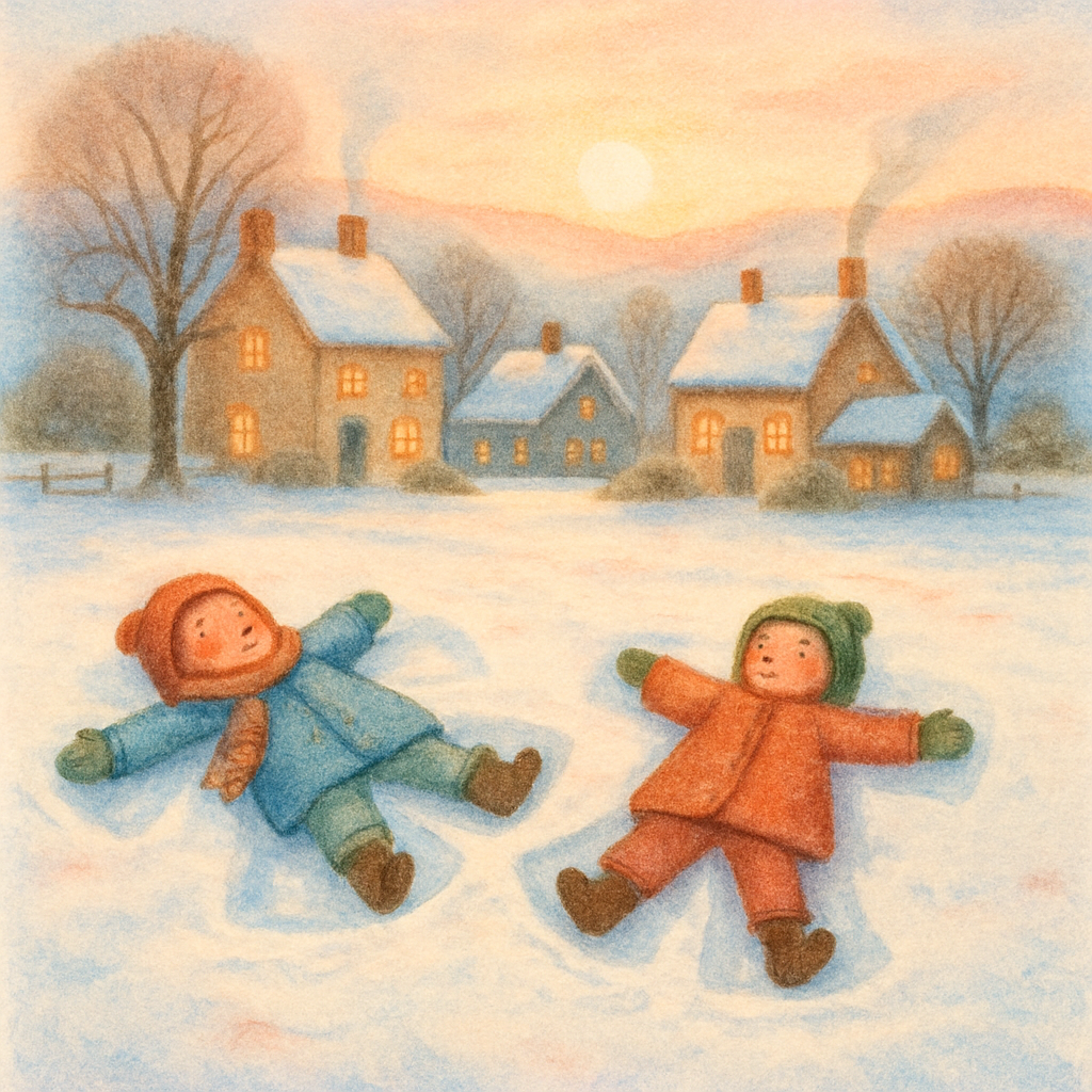Children Making Snow Angels At Sunrise Paint by numbers art