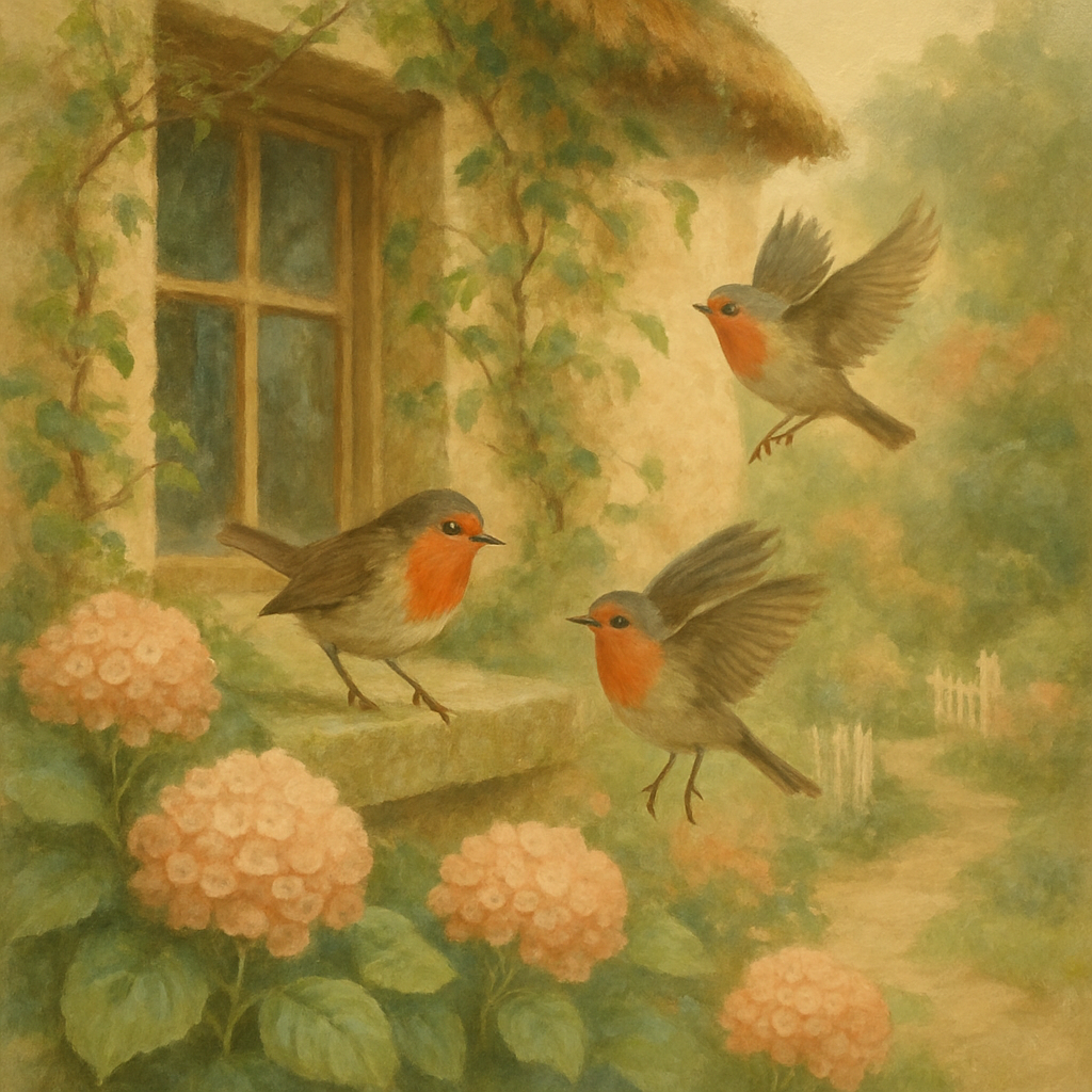 Robins In Spring Cottage Garden Painting by numbers kit