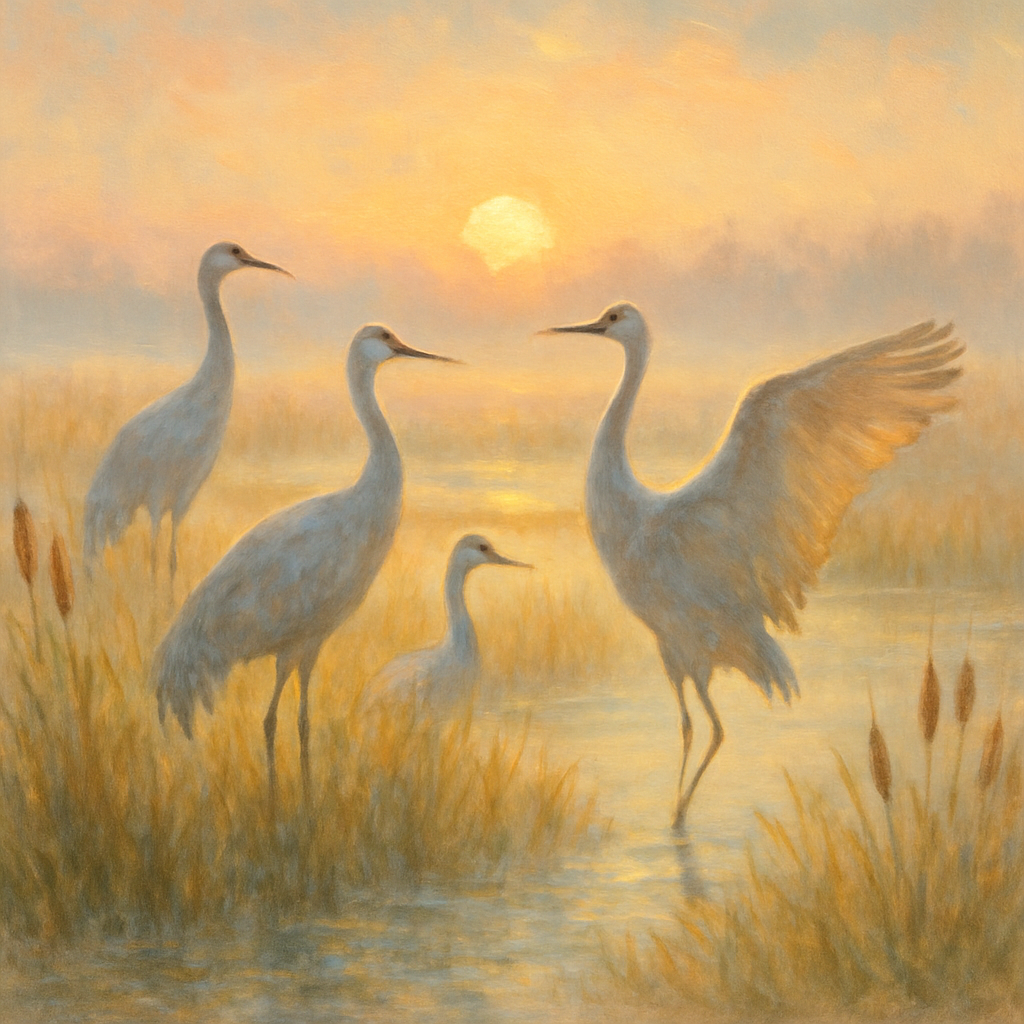 Cranes At Sunrise Marsh Painting by numbers kit