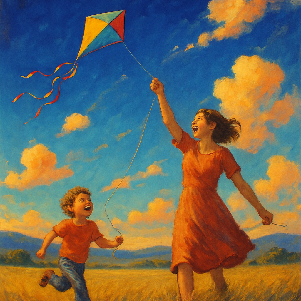 Mother And Child Kite Flying paint by numbers
