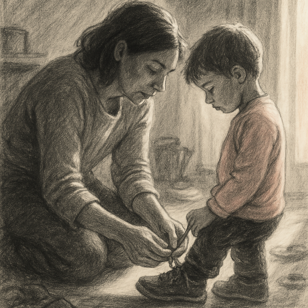 Morning Shoe Tying Together Number painting