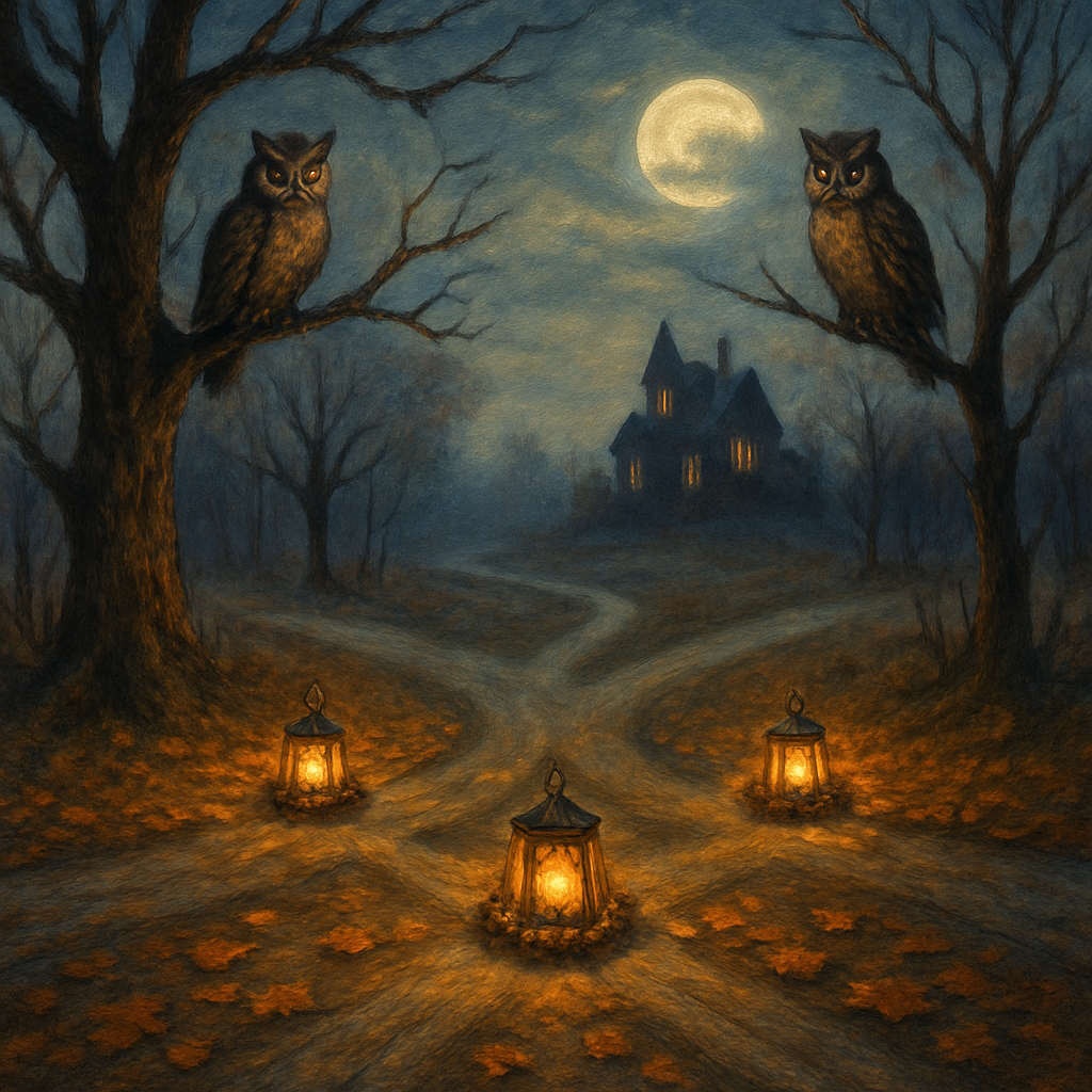 Lantern Wreathed Crossroads Number painting