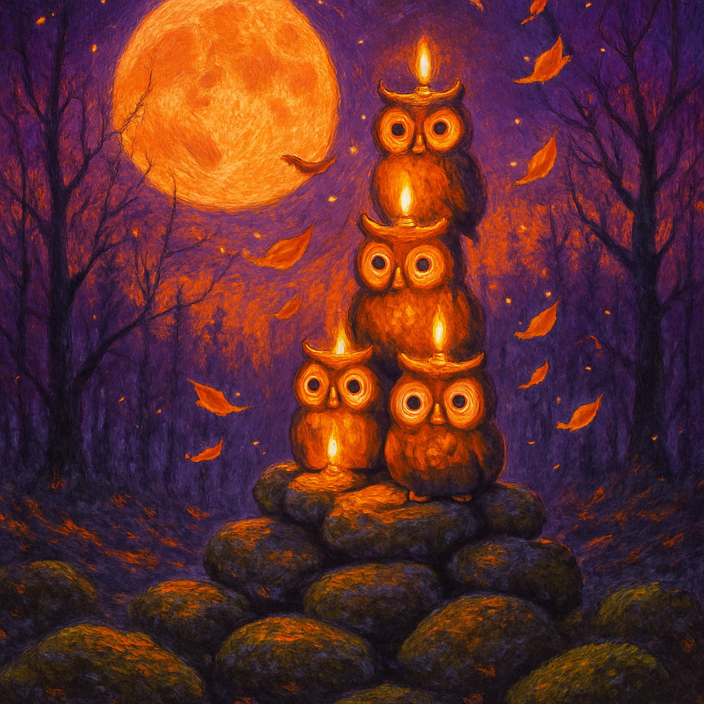 Cairn Of Candle Owls painting number kit