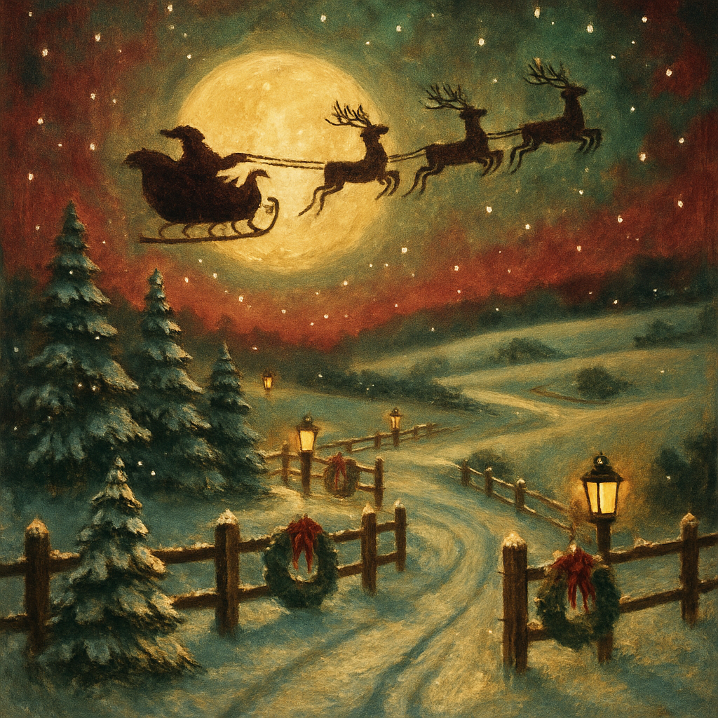 Santa Sleigh Over Lanterned Hills painting number kit