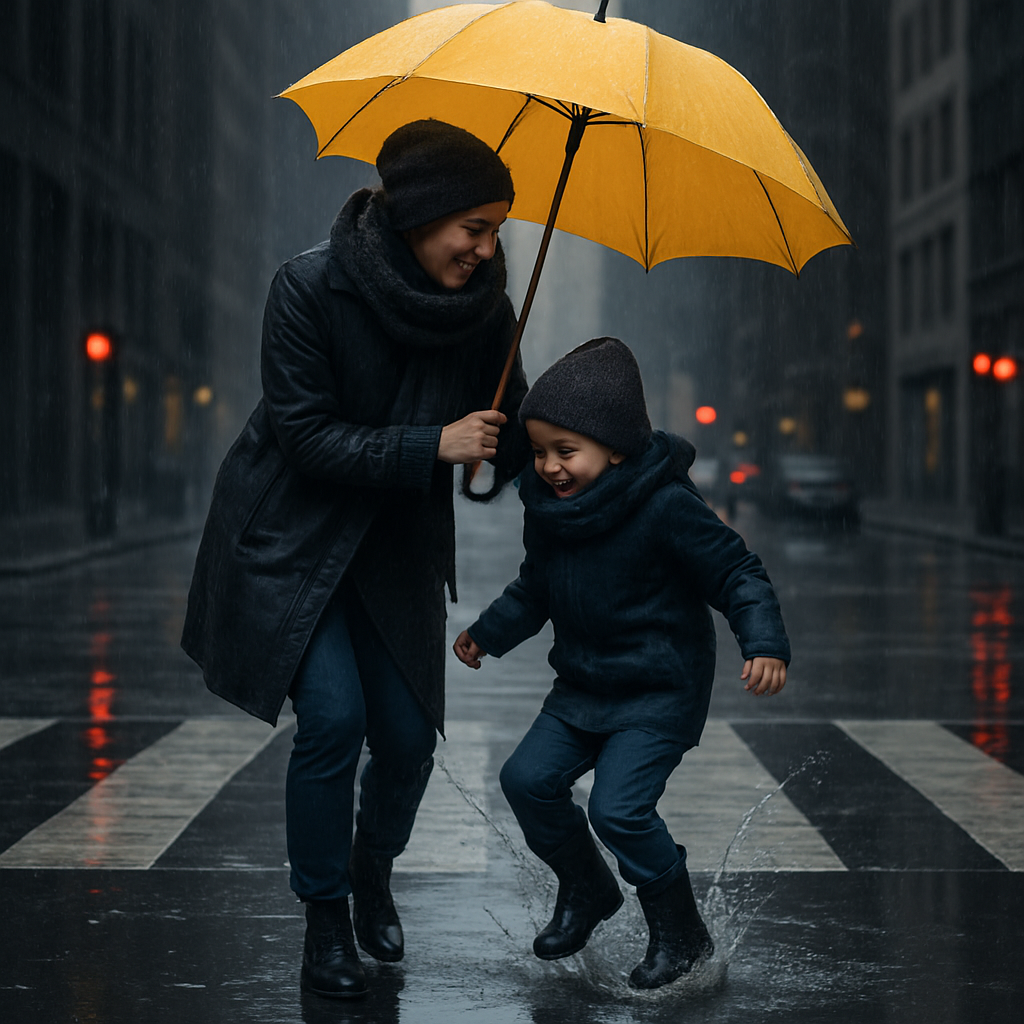 Mother Shielding Child In Rain painting number kit