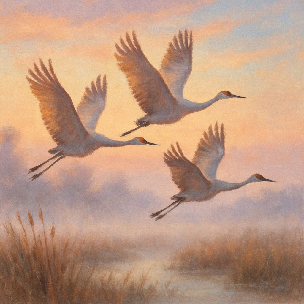 Sunrise Cranes Over Misty Marsh Paint by numbers kits