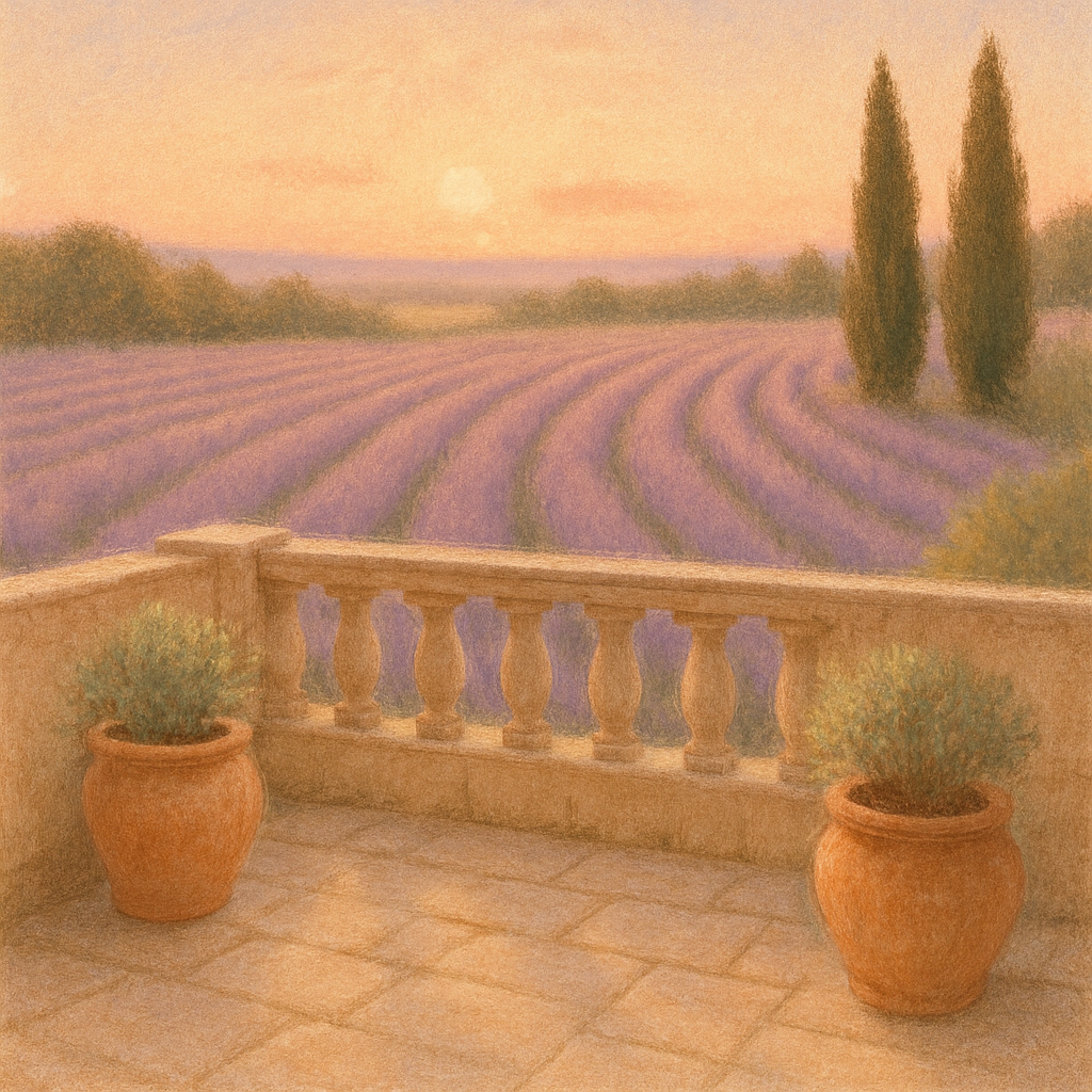 Sunlit Terrace Over Lavender Fields DIY paint by numbers