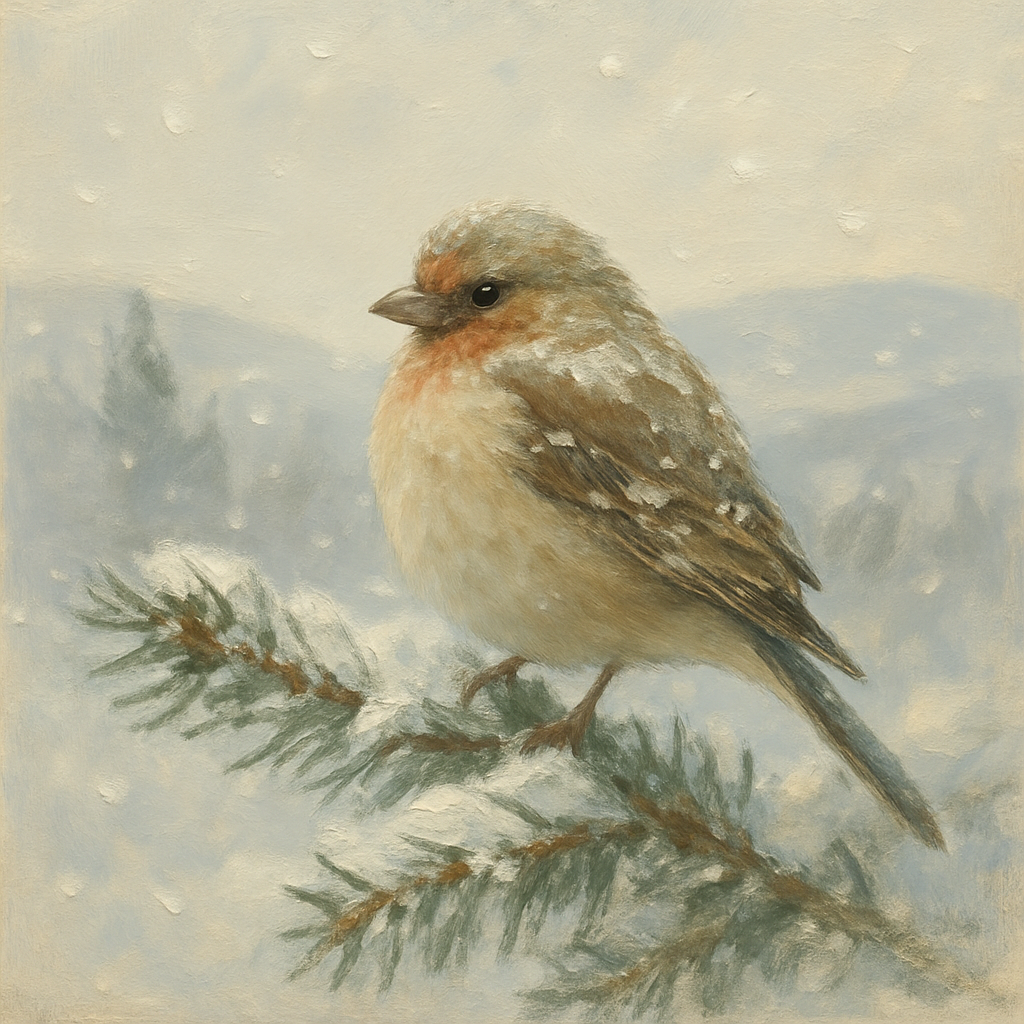 Snowy Finch On Winter Bough painting number kit