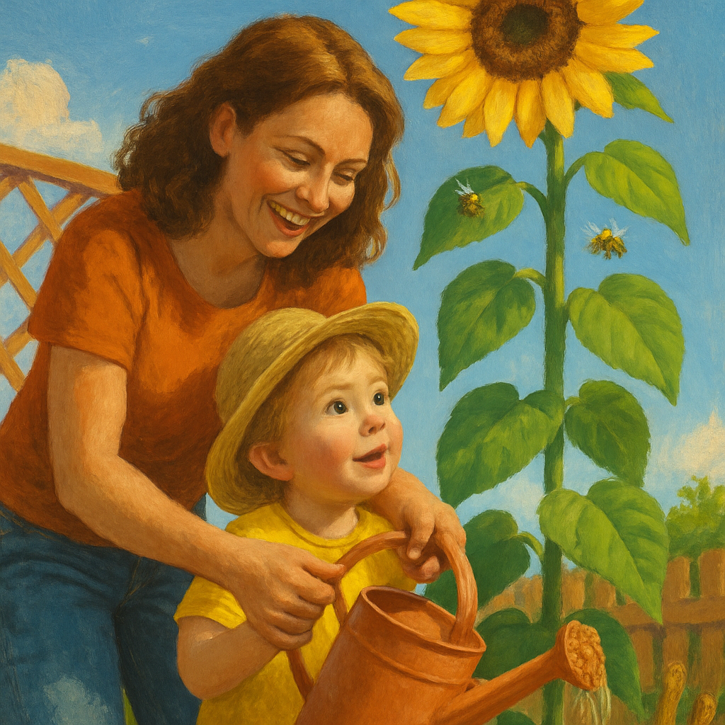 Mother And Child Gardening Sunflower Together painting number kit