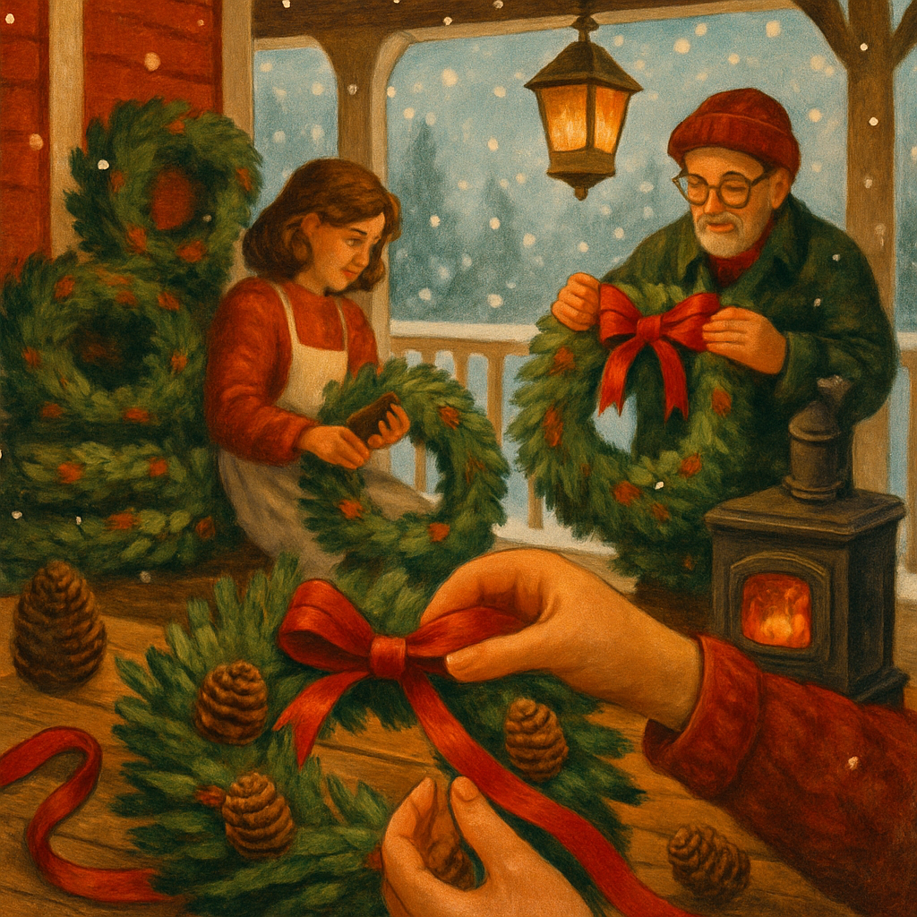 Wreathmakers Under Snowfall paint by number