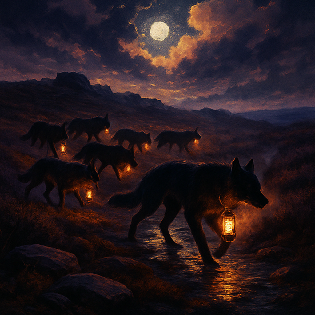 Moonlit Heath With Lantern Wolves painting number kit