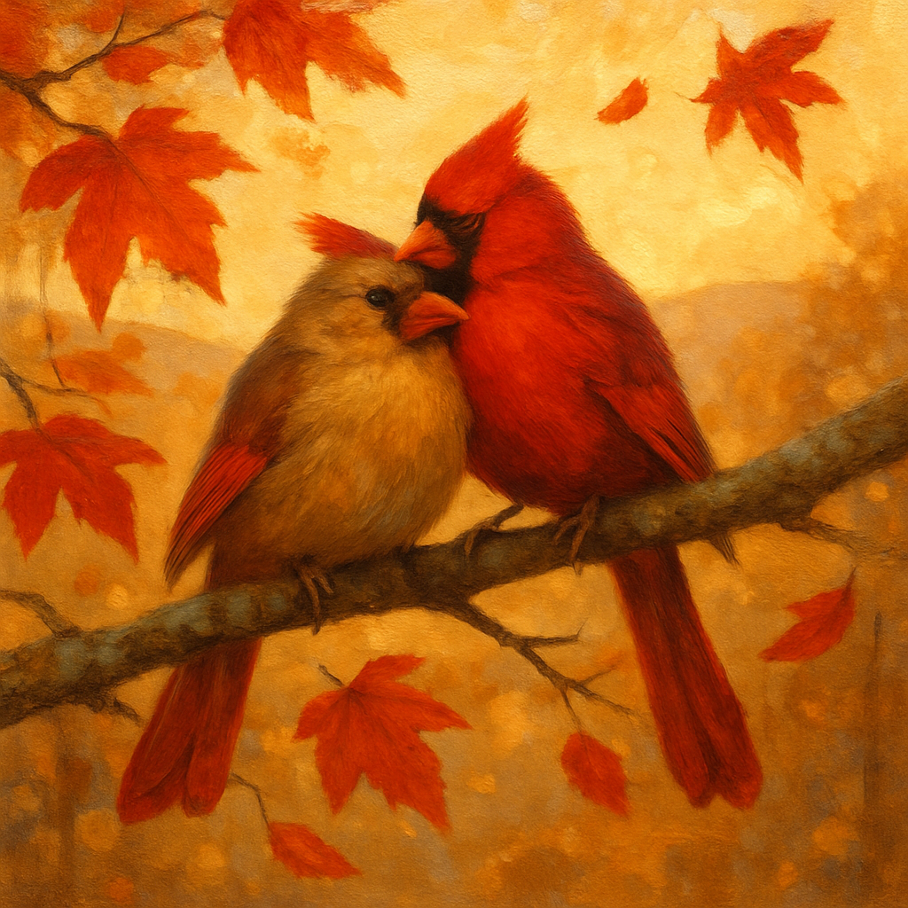 Autumn Cardinals Cozy Branch paint by color