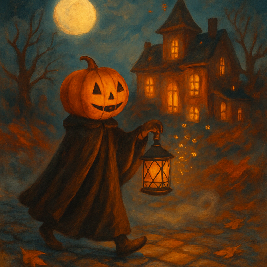 Midnight Pumpkin Lantern Stroll paint by number