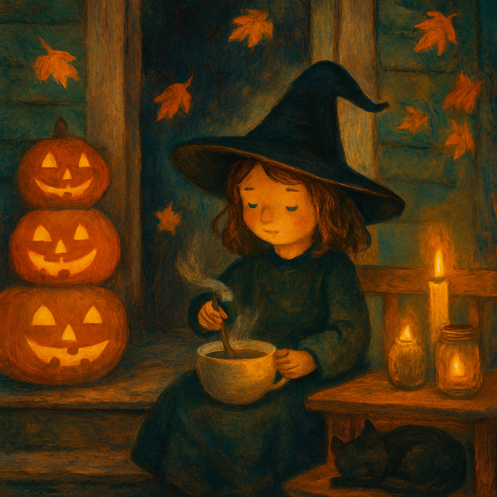 Cozy Witchs Tea On A Moonlit Porch paint by number