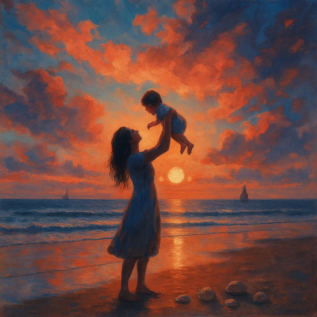 Seaside Sunset Embrace Mother And Child DIY paint by numbers