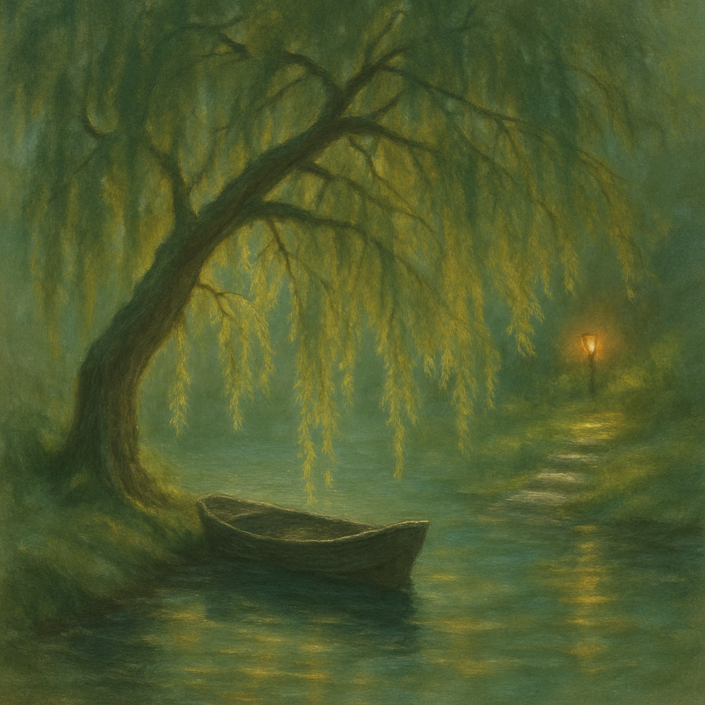 Willow And Rowboat Lake Number painting