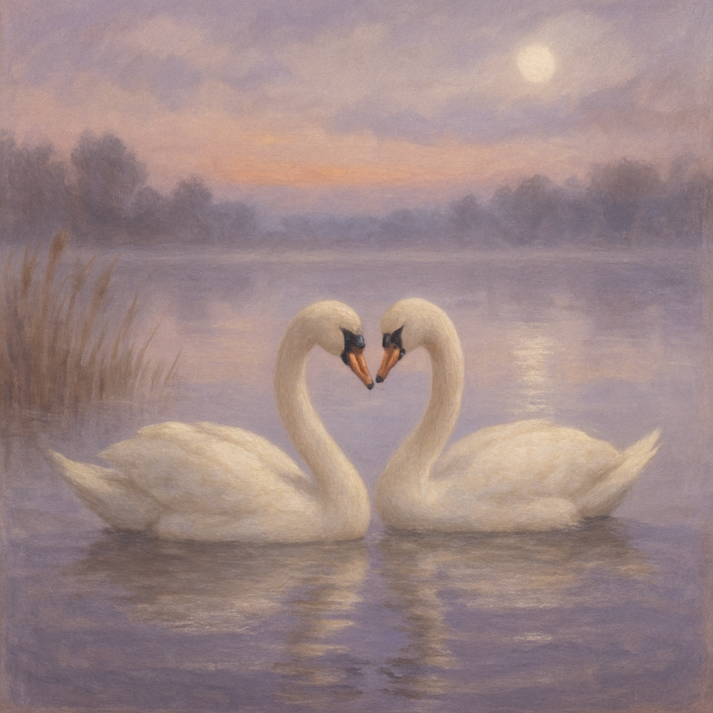 Misty Swan Lake Evening Number painting