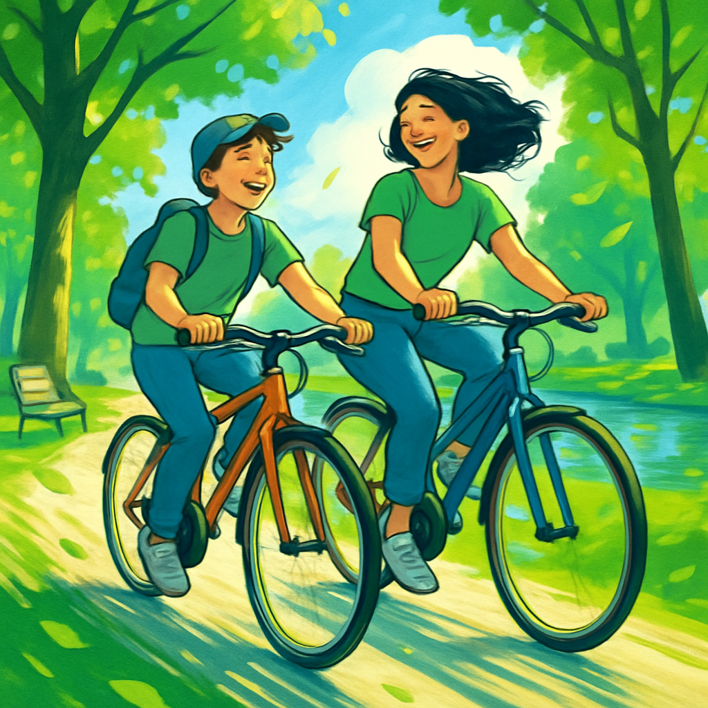 Mom And Teen Bike Ride Through Park Paint by numbers kits