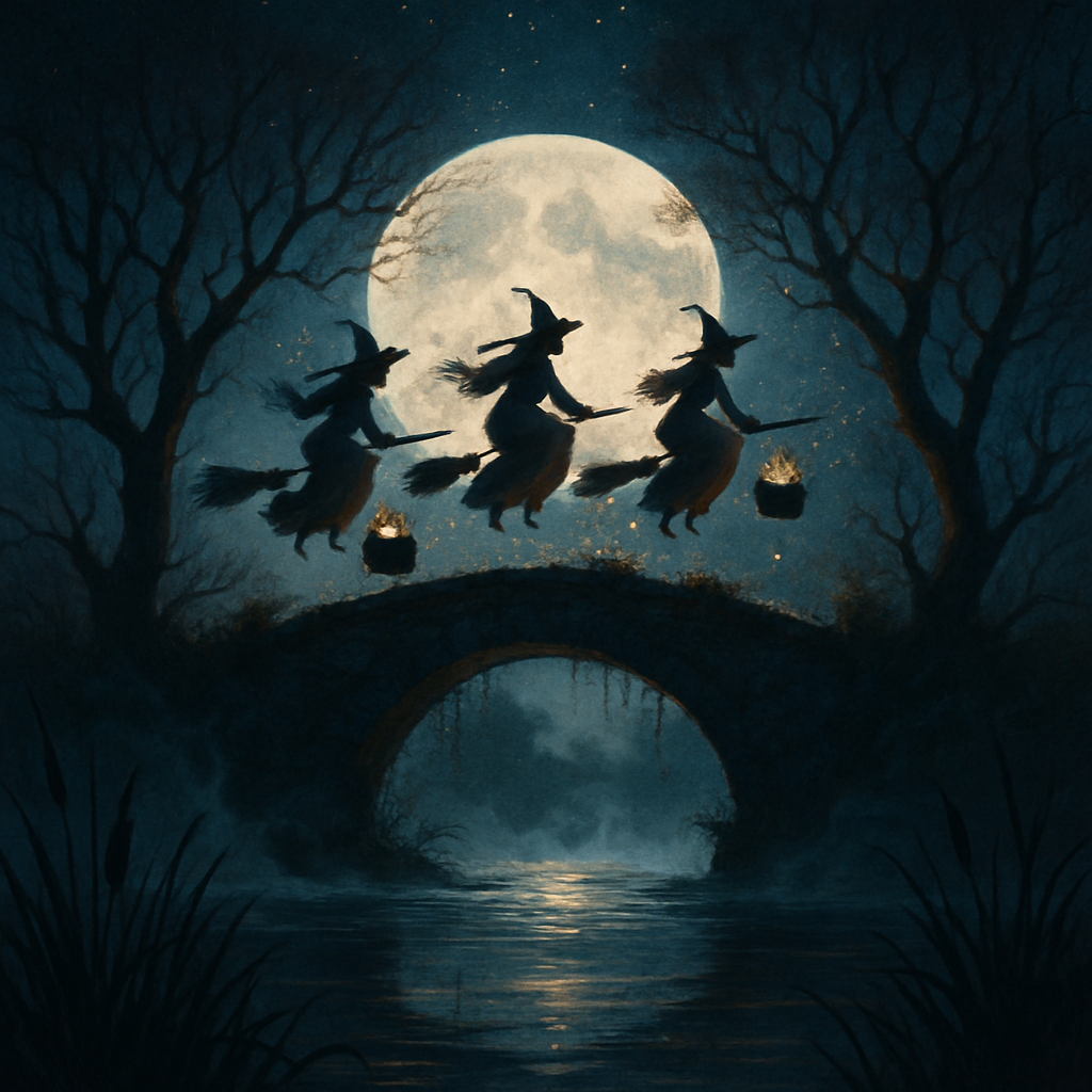 Witches Over The Antique Bridge Paint by numbers art