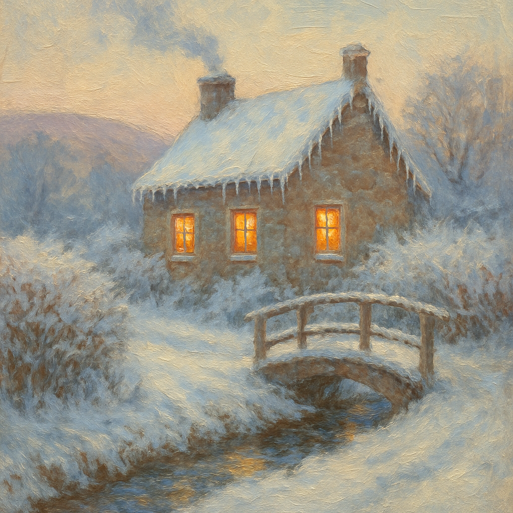 Cottage With Smoke Rising Winter Landscape Art Painting by numbers kit