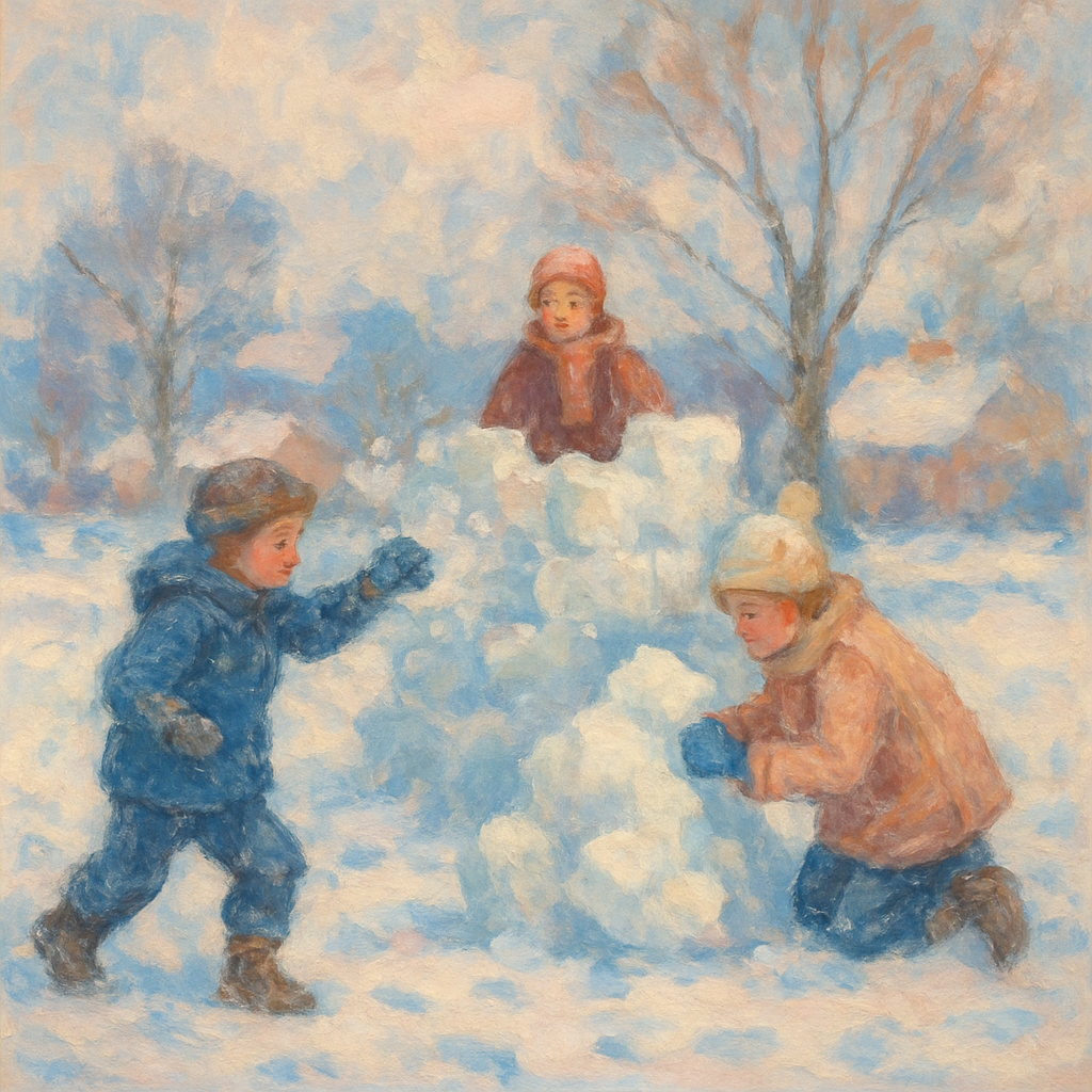 Children Playing In Snow Impressionist Winter Landscape Paint by numbers kits