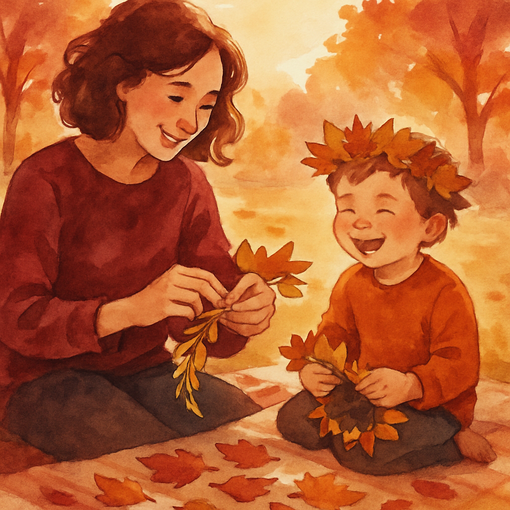 Autumn Leaf Crown Making With Mom Paint by numbers art