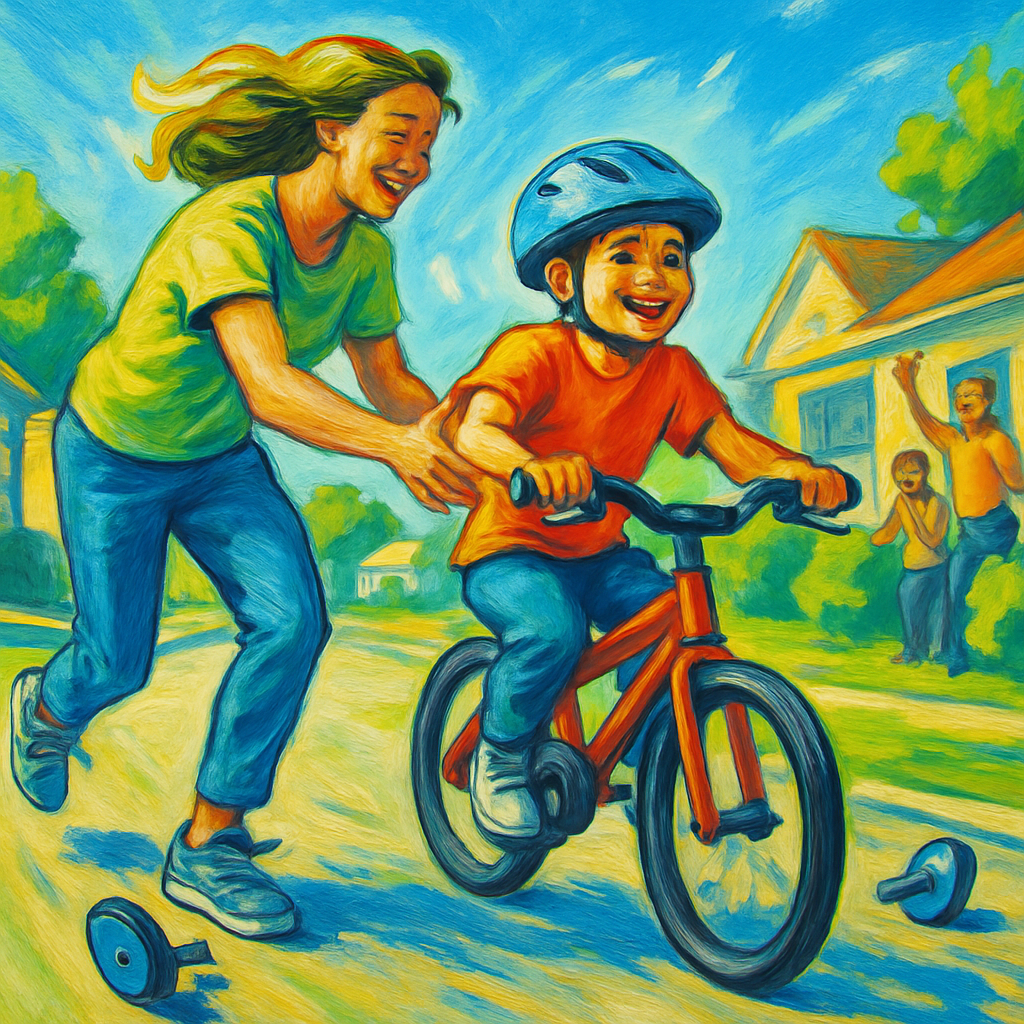 Mom Teaching Bike Balance Number painting