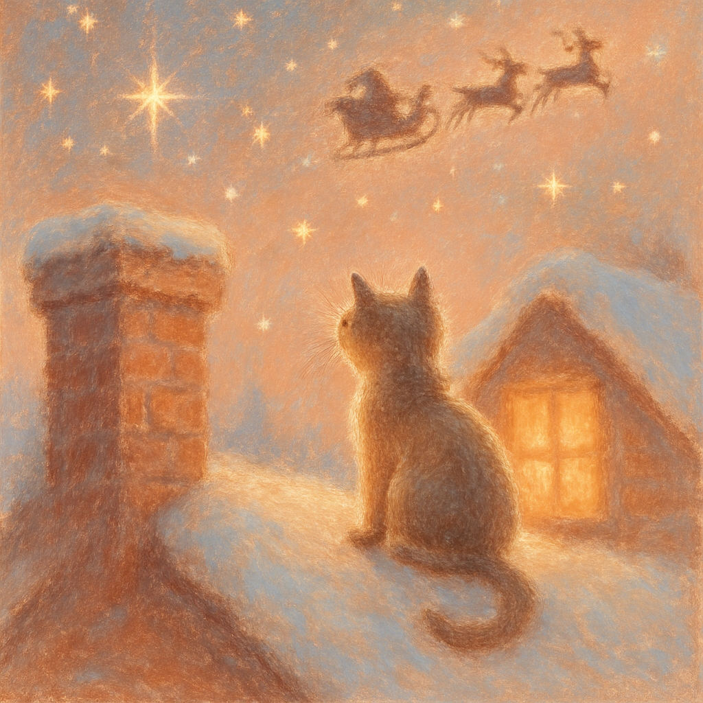 Snowy Rooftop Cat Watching Stars Paint by numbers art
