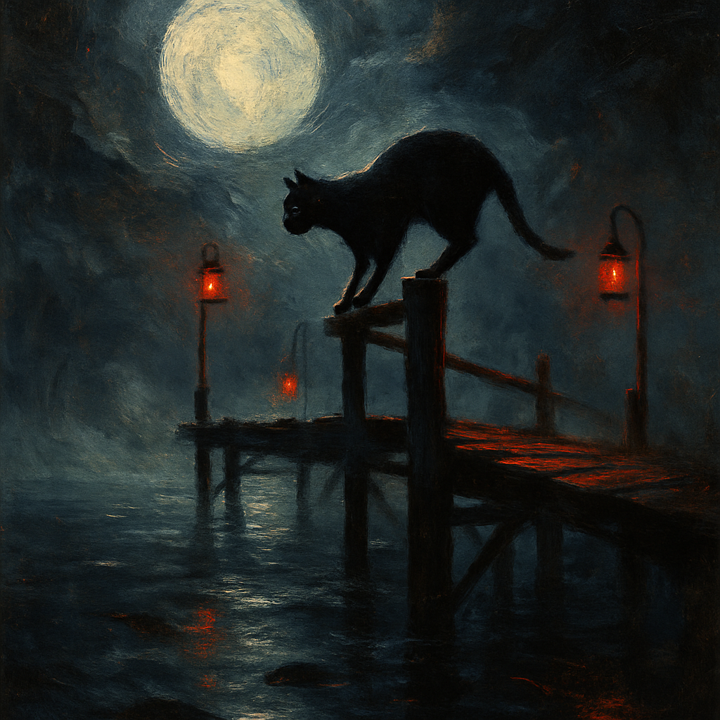 Black Cat On Lantern Pier Number painting