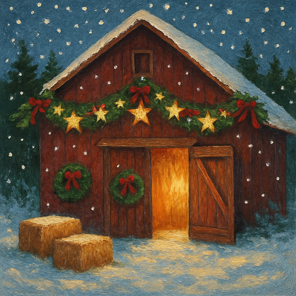 Star Garland Over Holiday Barn paint by numbers