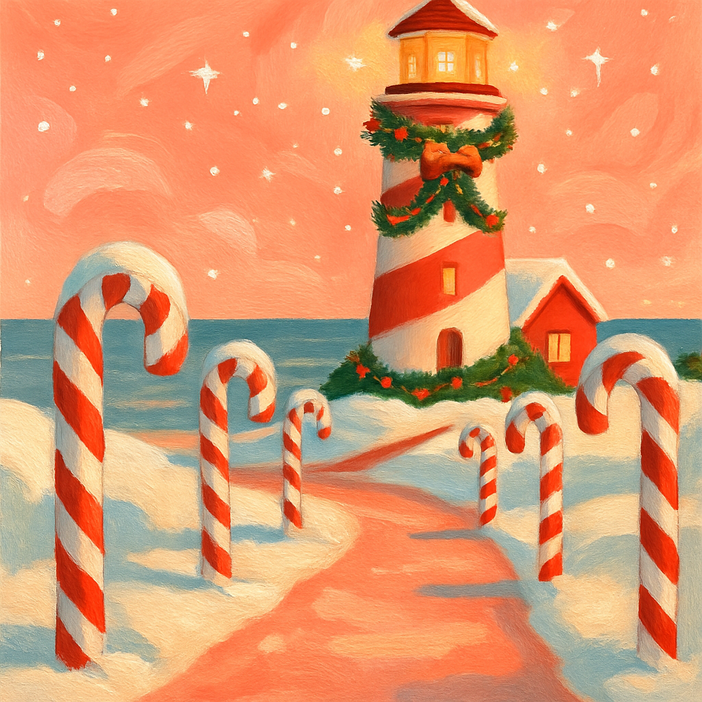 Candy Cane Lighthouse Lane Painting by numbers kit