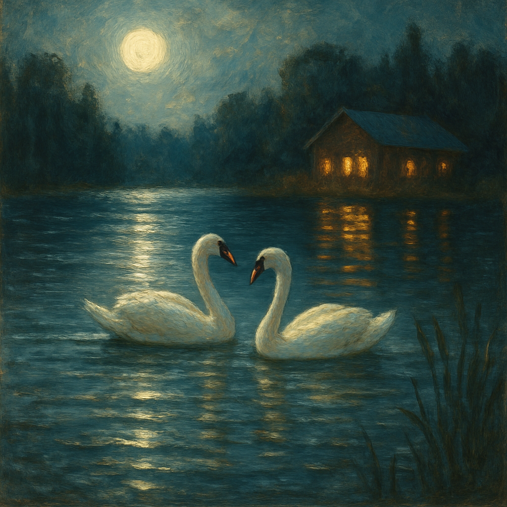 Quiet Moonlit Lake With Swans paint by number