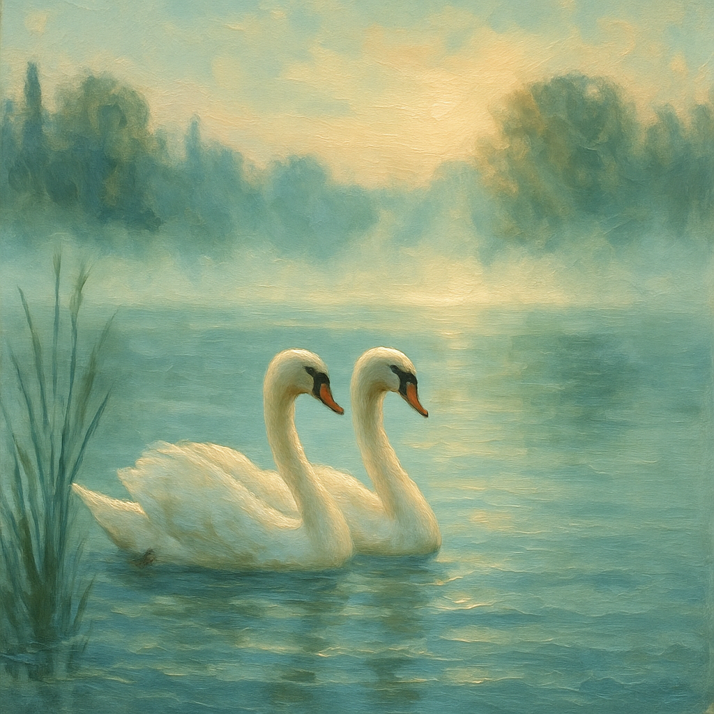 Swans Gliding Through Misty Lake Numbered painting kits