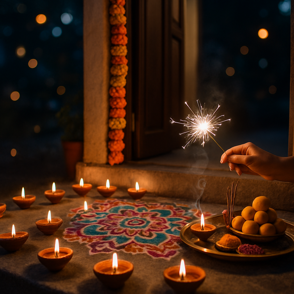 Diwali Doorstep Candlelight paint by numbers