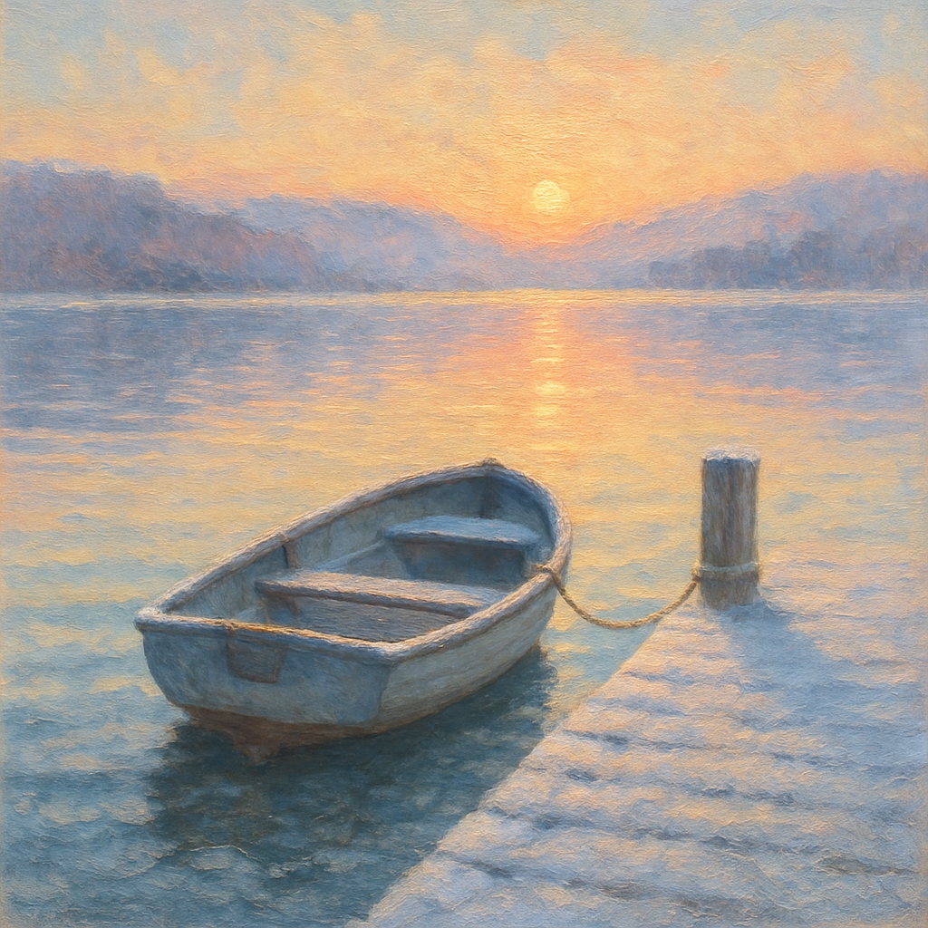 Rowboat Near Frosted Dock Paint by numbers art