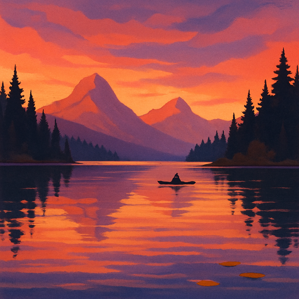 Pine Rimmed Mountain Lake Sunset Number painting