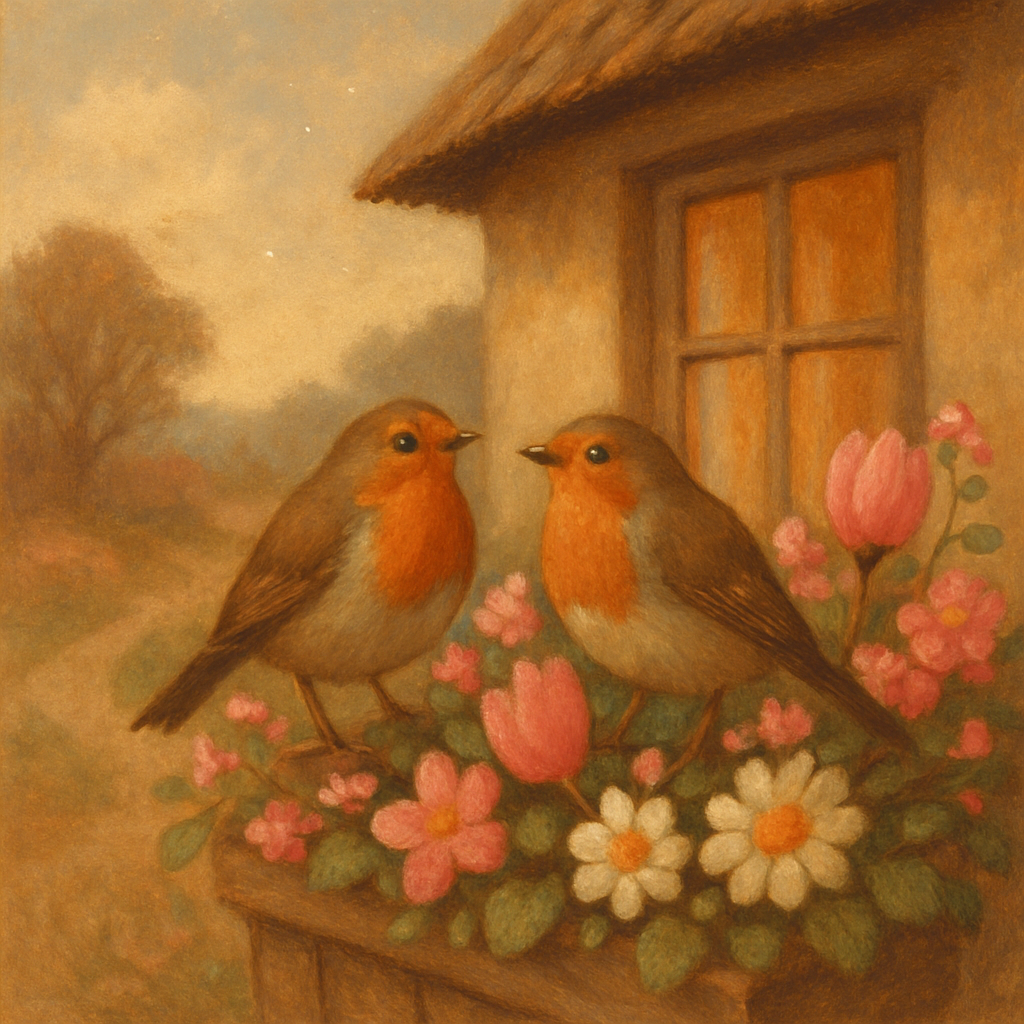 Robins In The Cottage Garden Window Paint by numbers art