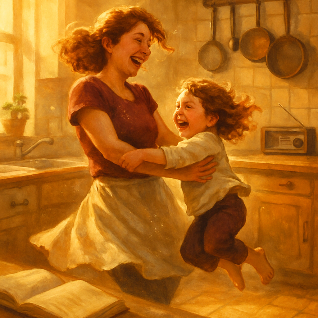 Mother And Child Dancing In The Kitchen paint by color