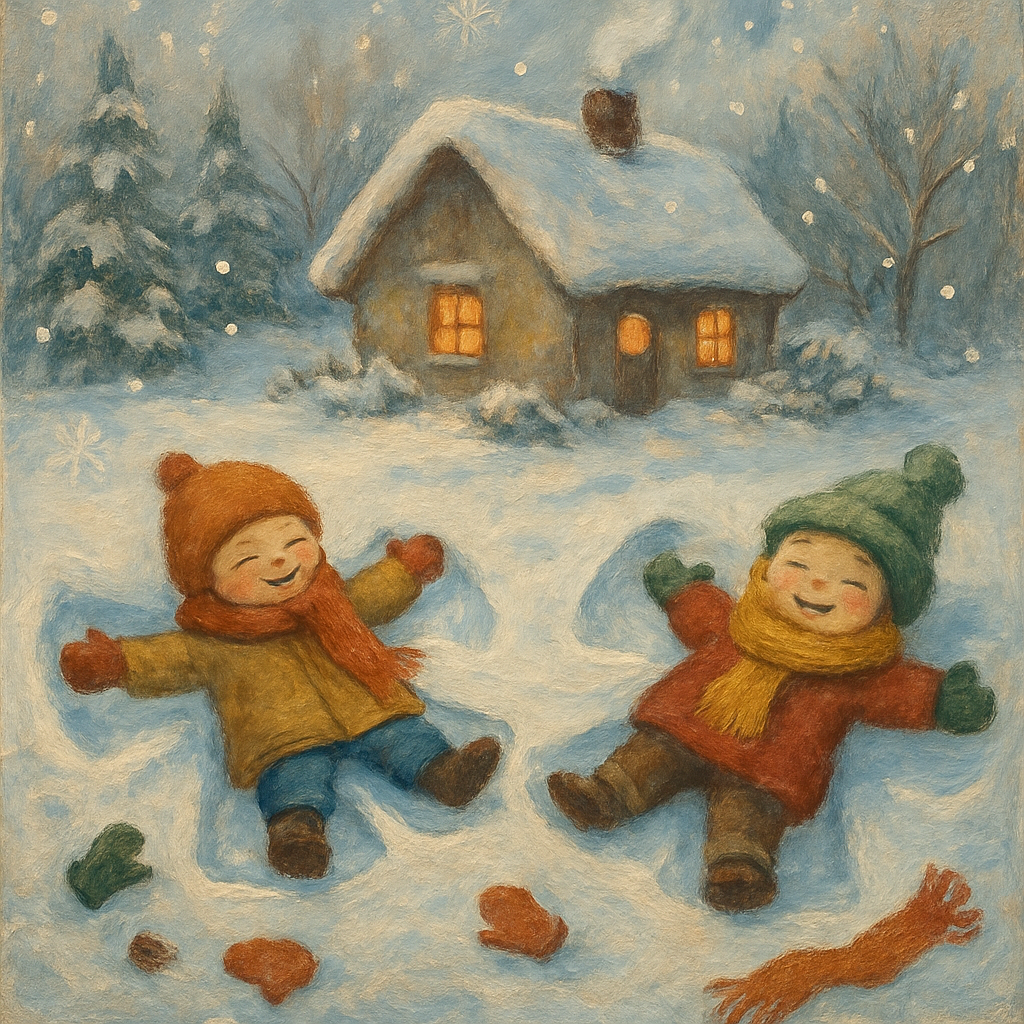 Children Making Snow Angels Number painting