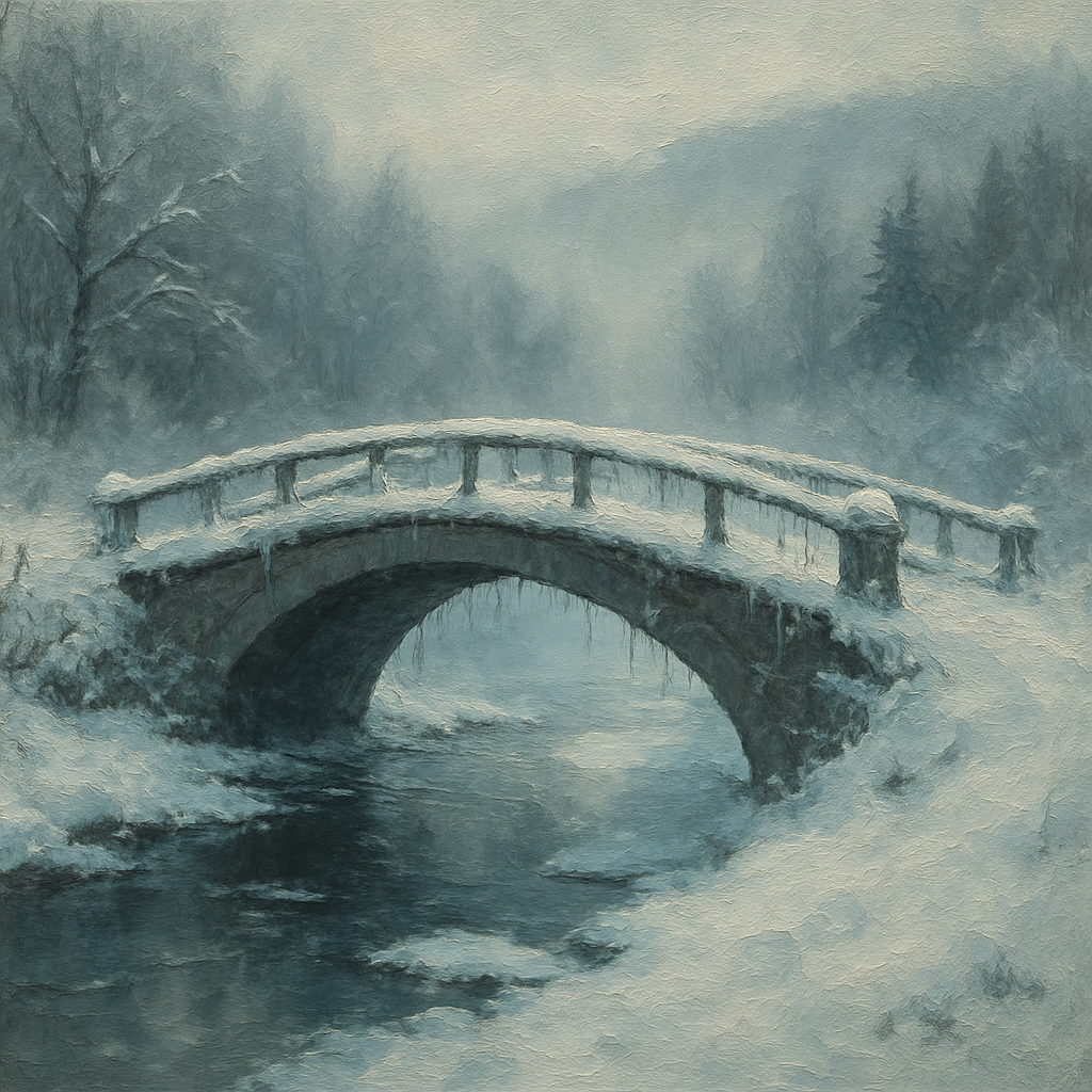 Bridge Over Icy Stream Winter View Paint by numbers art