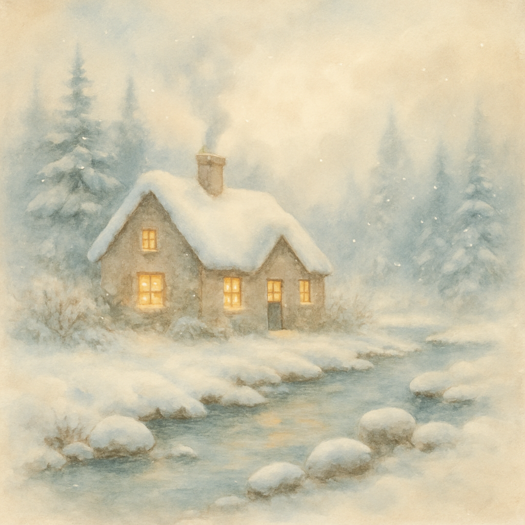 Winter Stream Cottage Retreat Number painting
